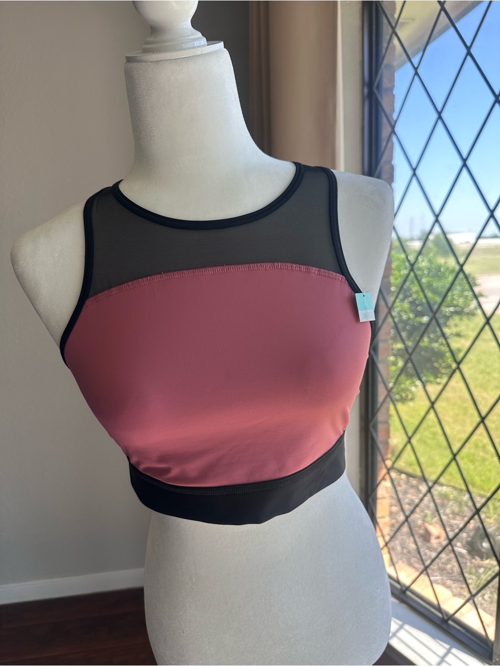 PINK Victoria's Secret High-Neck Crop Bralette in Dusty Rose and Black